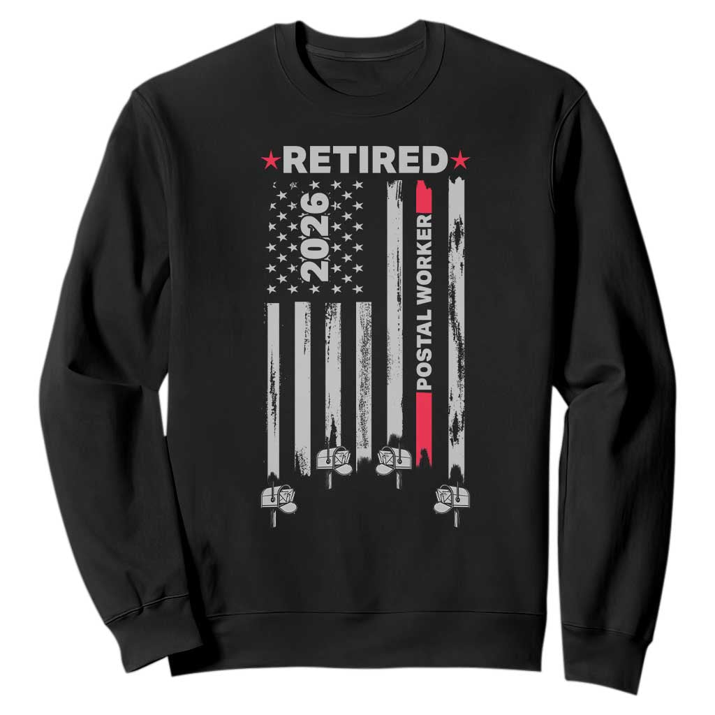 Retired Postal Worker 2026 Sweatshirt Retro US Flag Mailman Postman Retirement Gifts TS10 Black Print Your Wear
