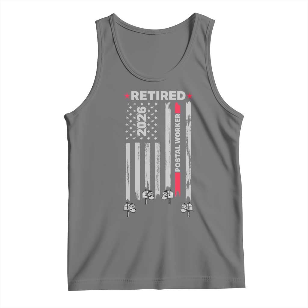 Retired Postal Worker 2026 Tank Top Retro US Flag Mailman Postman Retirement Gifts TS10 Black Heather Print Your Wear