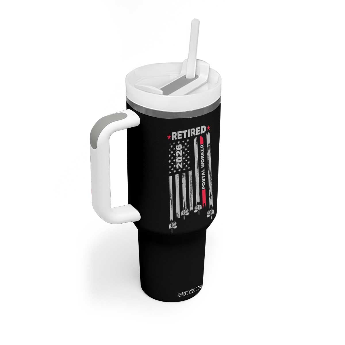 Retired Postal Worker 2026 Tumbler With Handle Retro US Flag Mailman Postman Retirement Gifts TS10 Print Your Wear