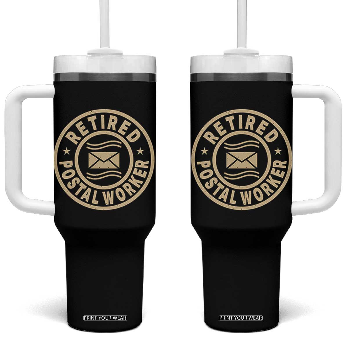 Retired Postal Worker Tumbler With Handle Mailman Postman Vintage Retirement Gifts TS10 One Size: 40 oz Black Print Your Wear