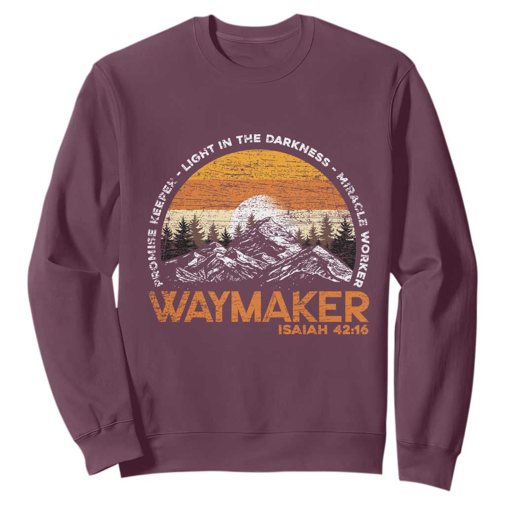 Vintage Christian Sweatshirt Isaiah 42:16 Waymaker Promise Keeper Miracle Worker TS10 Maroon Print Your Wear