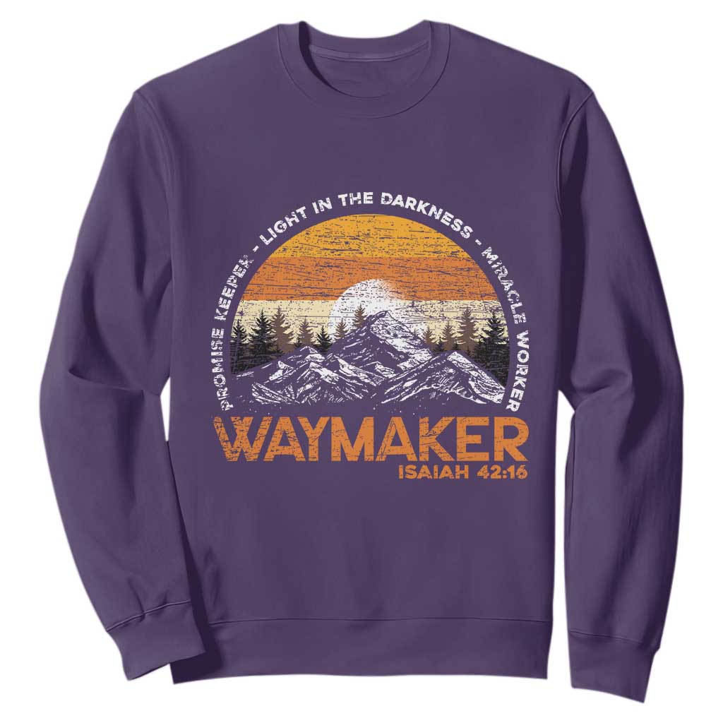 Vintage Christian Sweatshirt Isaiah 42:16 Waymaker Promise Keeper Miracle Worker TS10 Purple Print Your Wear