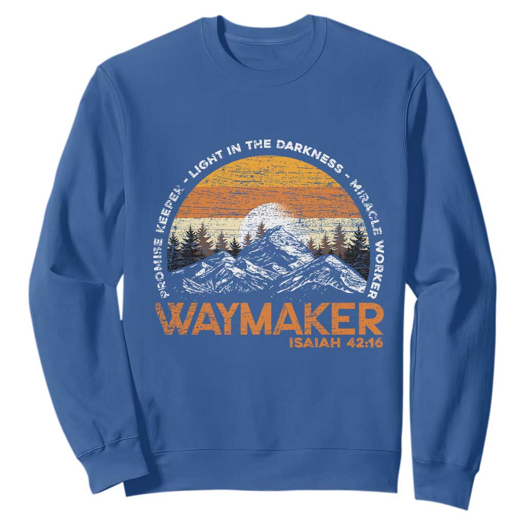 Vintage Christian Sweatshirt Isaiah 42:16 Waymaker Promise Keeper Miracle Worker TS10 Royal Blue Print Your Wear