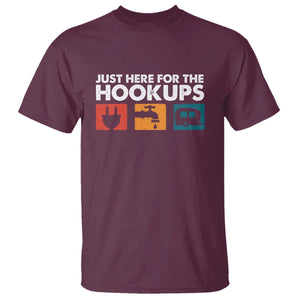 Camping RV T Shirt Funny Just Here for The Hookups Caravan Motorhome TS10 Maroon Print Your Wear
