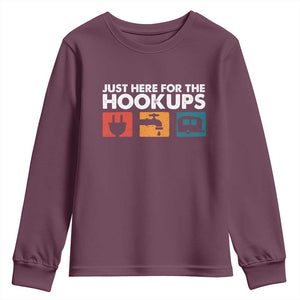 Camping RV Youth Sweatshirt Funny Just Here for The Hookups Caravan Motorhome TS10 Maroon Print Your Wear
