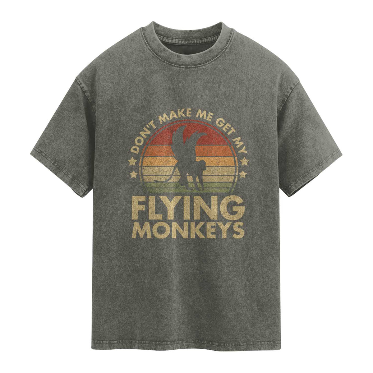 Vintage Retro Dont Make Me Get My Flying Monkeys Washed Cotton T-Shirt TS10 Olive Green Print Your Wear