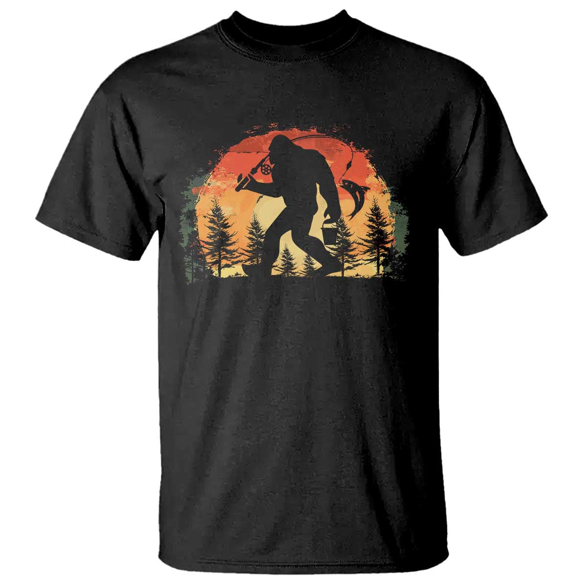 Bigfoot Fishing T Shirt Funny Retro Sasquatch Fisherman Dad TS10 Black Print Your Wear