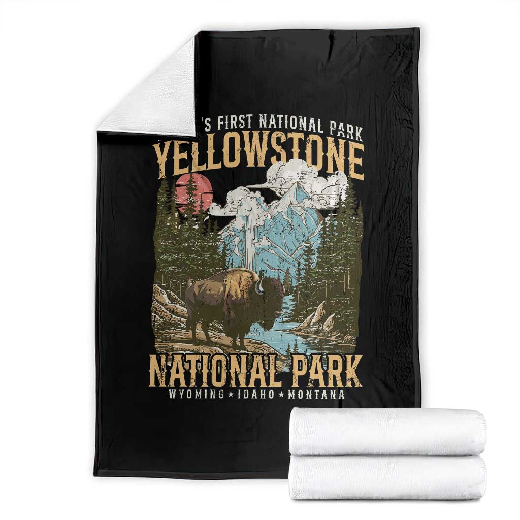 Vintage Yellowstone National Park Throw Blanket Retro Nature Wildlife Outdoor Hiking Camping Forest TS10 Black Print Your Wear