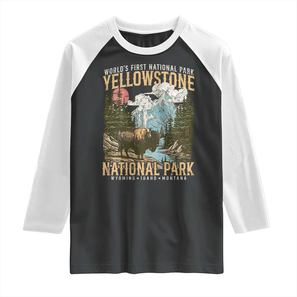 Vintage Yellowstone National Park Raglan Shirt Retro Nature Wildlife Outdoor Hiking Camping Forest TS10 Black White Print Your Wear
