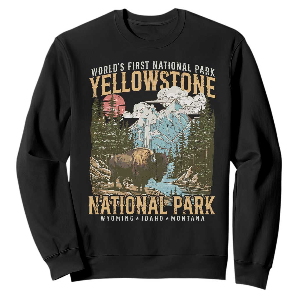 Vintage Yellowstone National Park Sweatshirt Retro Nature Wildlife Outdoor Hiking Camping Forest TS10 Black Print Your Wear