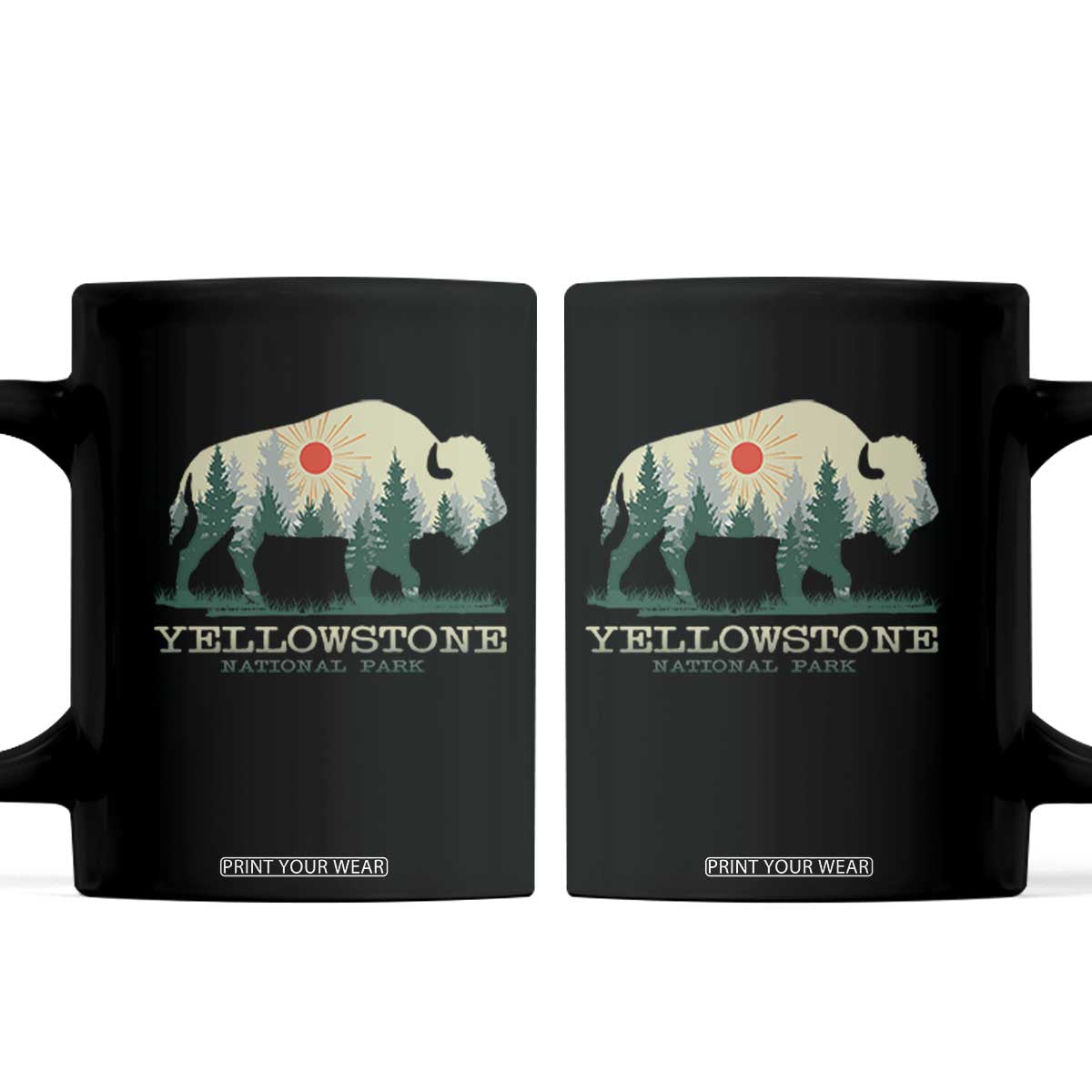 Yellowstone National Park Coffee Mug Bison Nature Wildlife Outdoor Hiking Camping Forest TS10 Black Print Your Wear