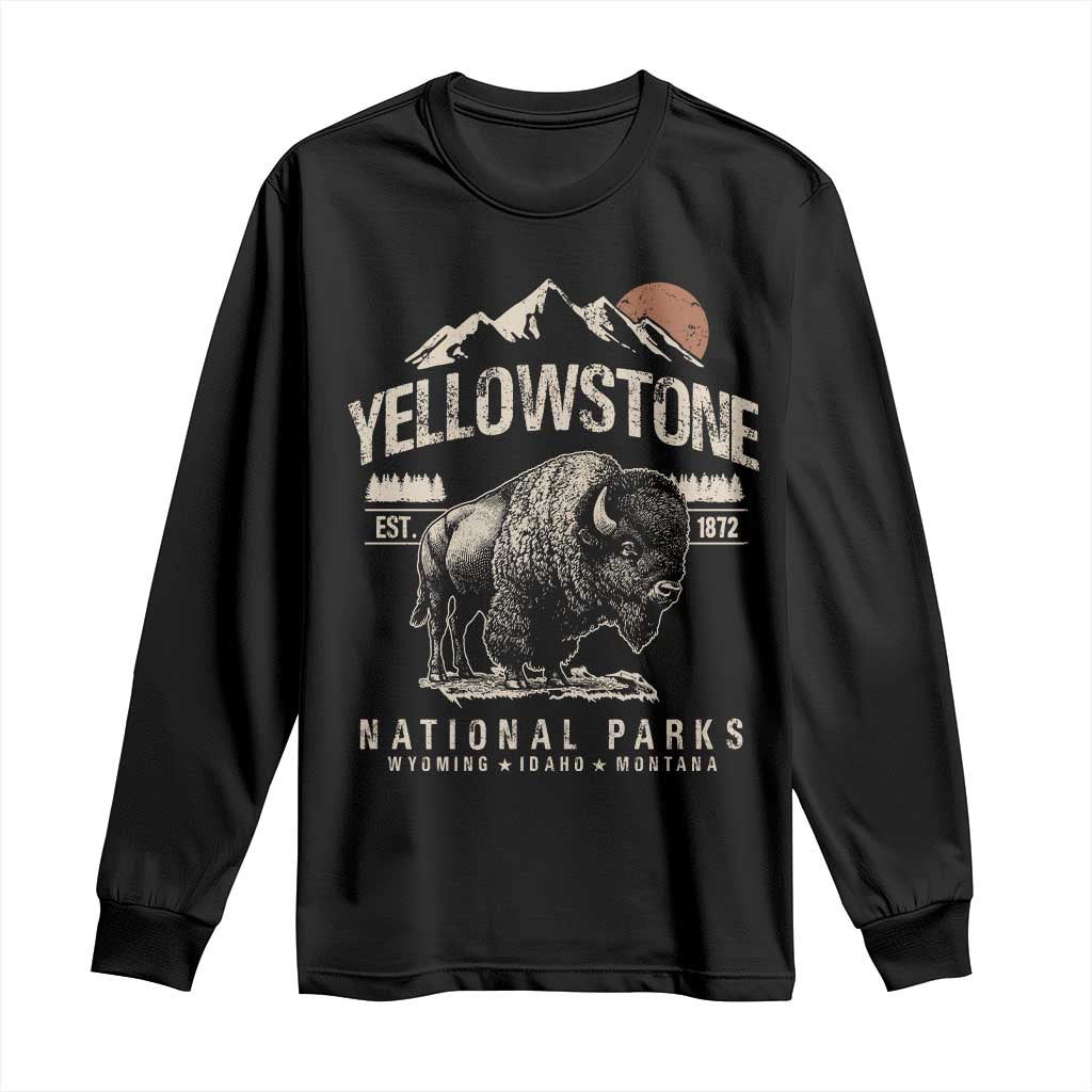 Vintage Yellowstone National Park Long Sleeve Shirt Retro Bison Nature Wildlife Forest TS10 Black Print Your Wear