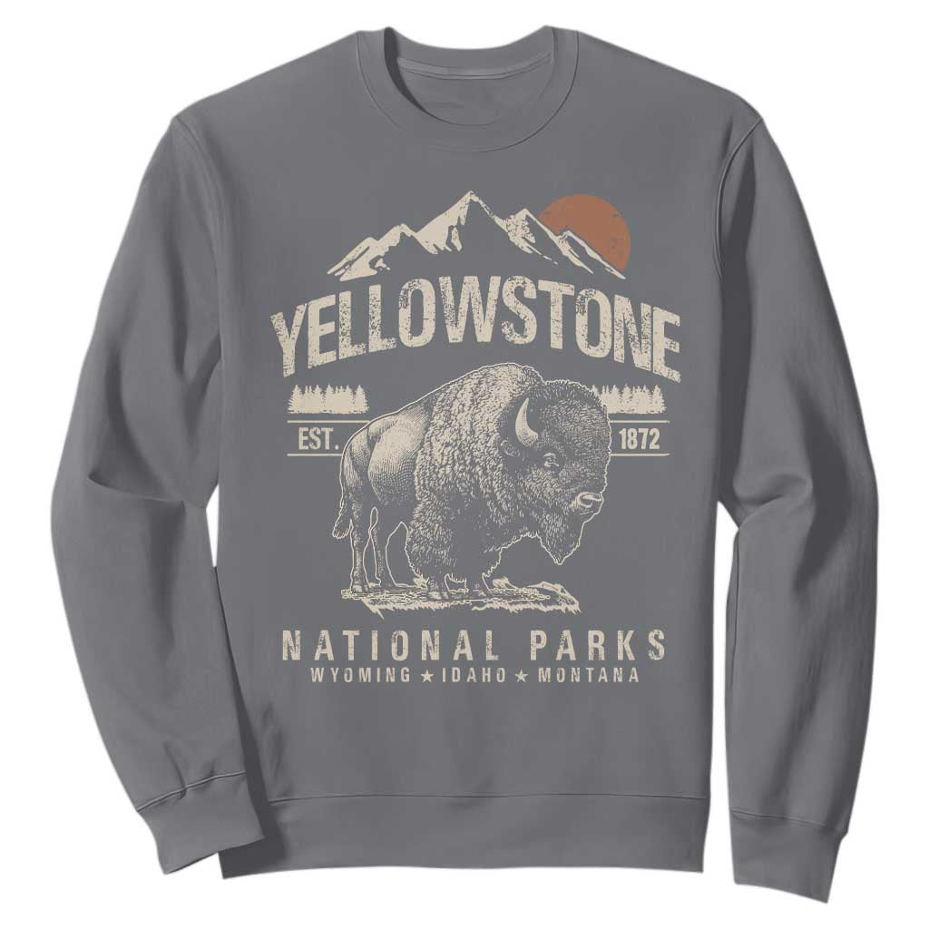 Vintage Yellowstone National Park Sweatshirt Retro Bison Nature Wildlife Forest TS10 Charcoal Print Your Wear