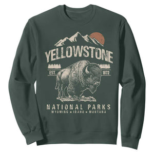 Vintage Yellowstone National Park Sweatshirt Retro Bison Nature Wildlife Forest TS10 Dark Forest Green Print Your Wear