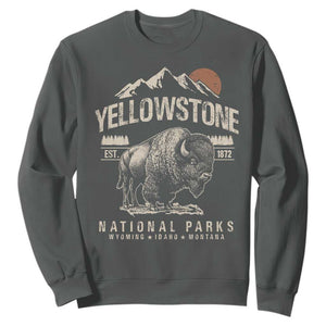 Vintage Yellowstone National Park Sweatshirt Retro Bison Nature Wildlife Forest TS10 Dark Heather Print Your Wear