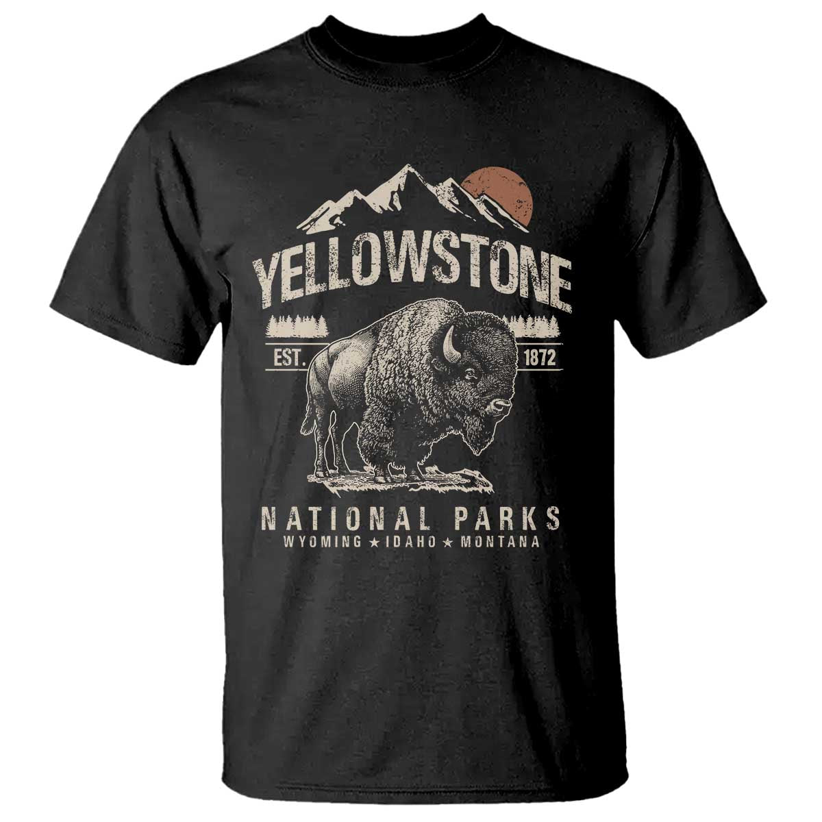 Vintage Yellowstone National Park T Shirt - Retro Bison Nature Wildlife Forest Tee TS10 Black Print Your Wear