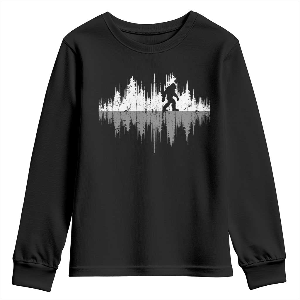 Bigfoot In The Forest Youth Sweatshirt Sasquatch Trees Reflection Wildlife Nature Outdoor Wild Retro TS10 Black Print Your Wear