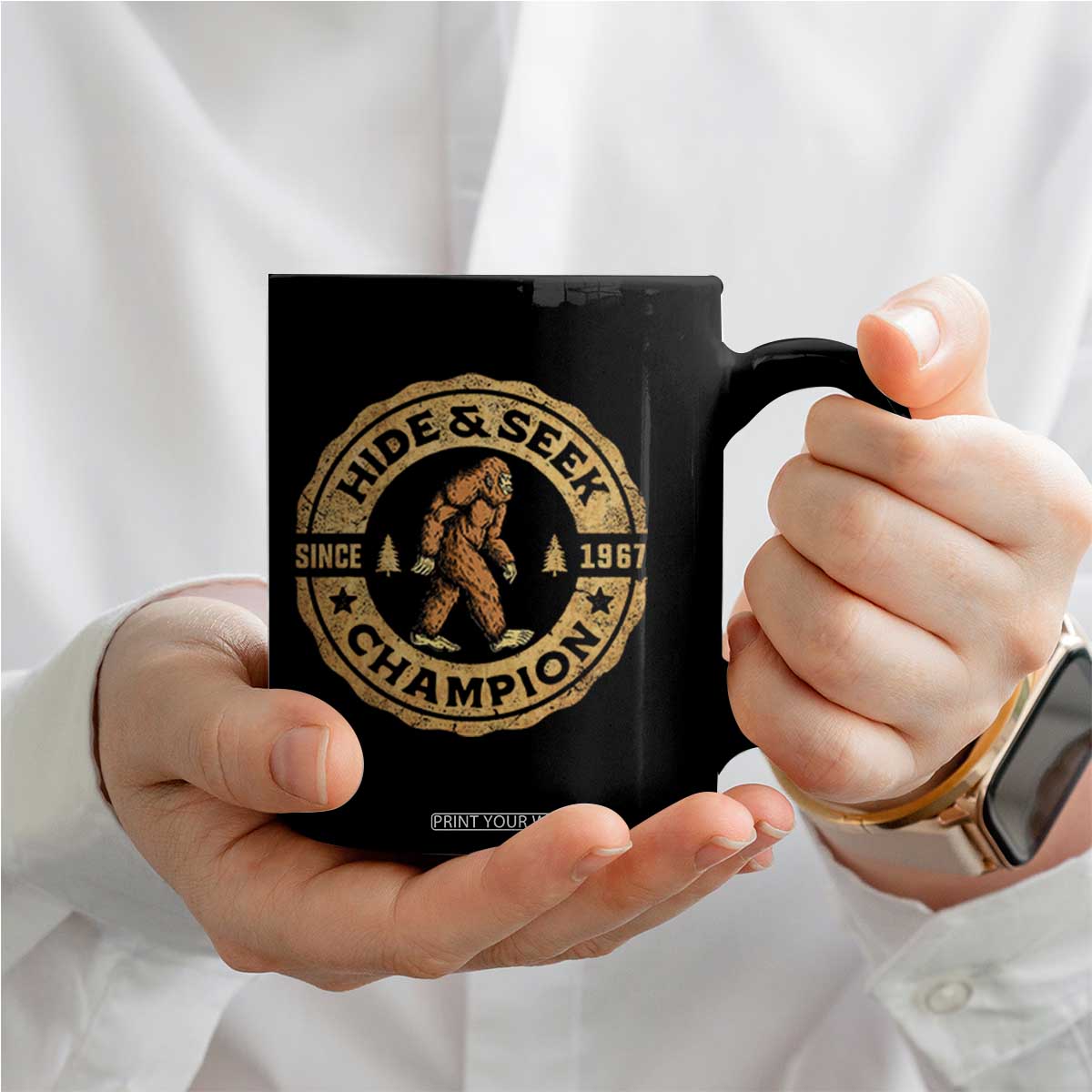 Retro Bigfoot Believer Coffee Mug Undefeated Sasquatch Hide And Seek Cryptozoology TS10 Print Your Wear
