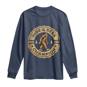 Retro Bigfoot Believer Long Sleeve Shirt Undefeated Sasquatch Hide And Seek Cryptozoology TS10 Navy Print Your Wear