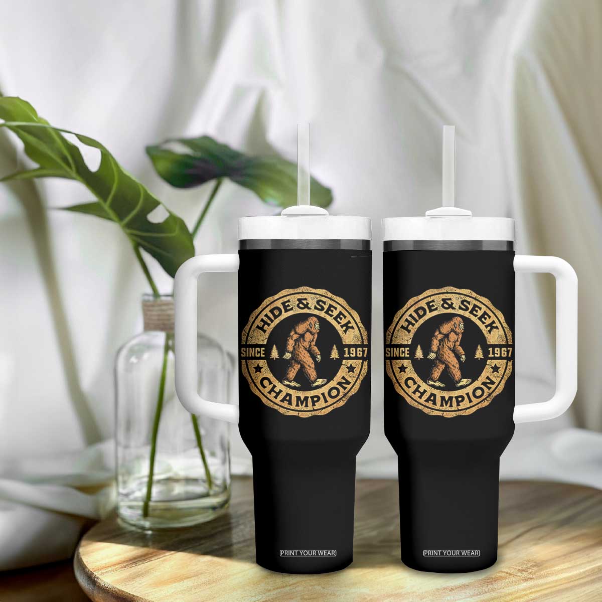 Retro Bigfoot Believer Tumbler With Handle Undefeated Sasquatch Hide And Seek Cryptozoology TS10 Print Your Wear