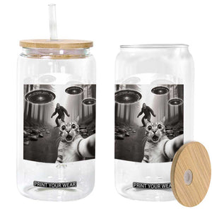 Cat Selfie With Bigfoot UFO Glass Can Funny Cat Lover Gifts TS10 Print Your Wear