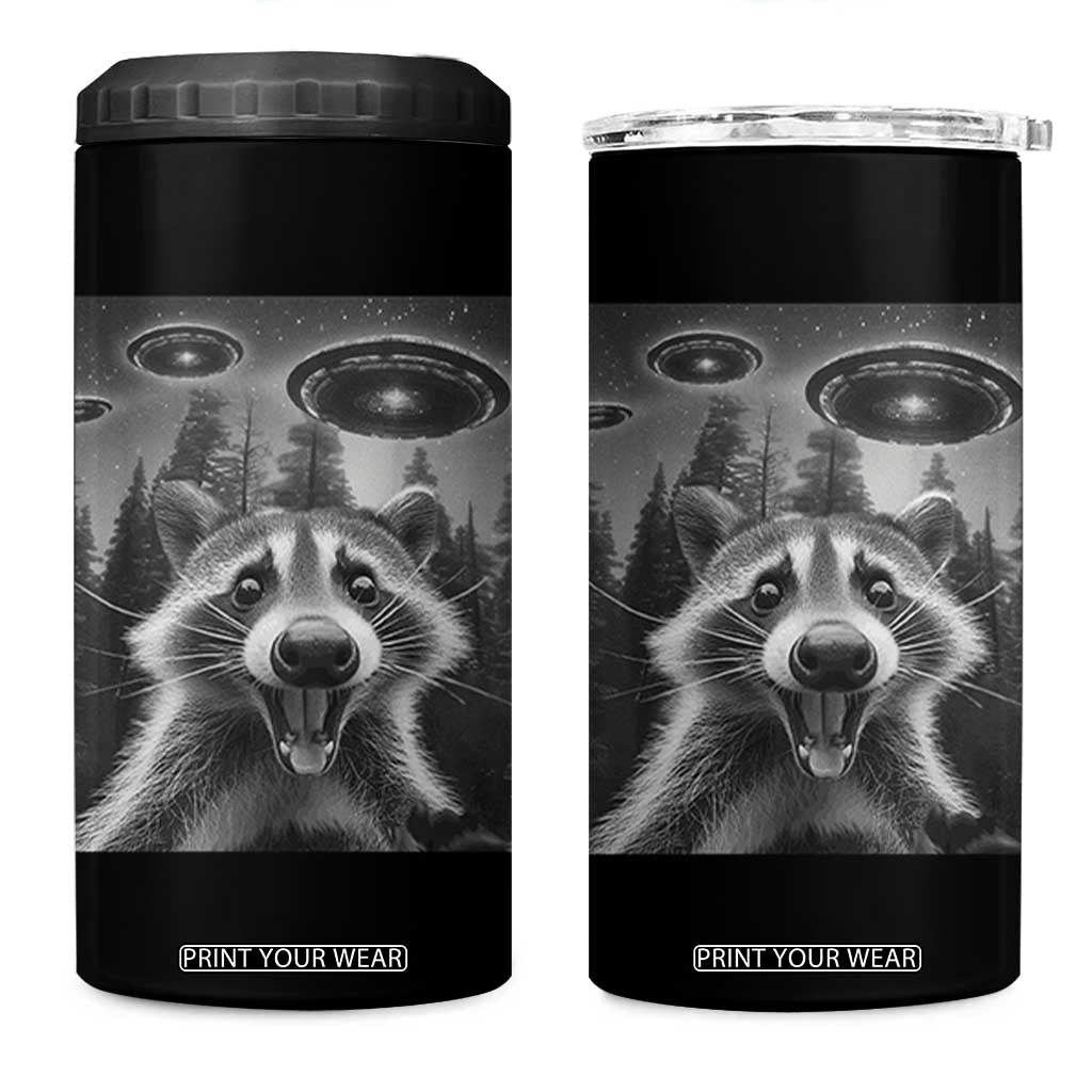 Racoon Meme 4 in 1 Can Cooler Tumbler Selfie With Alien UFO TS10 One Size: 16 oz Black Print Your Wear