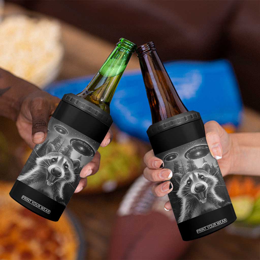 Racoon Meme 4 in 1 Can Cooler Tumbler Selfie With Alien UFO TS10 Print Your Wear