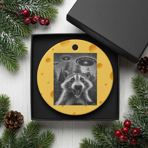 Racoon Meme Ceramic Ornament Selfie With Alien UFO TS10 1pc Yellow Cheese Print Your Wear