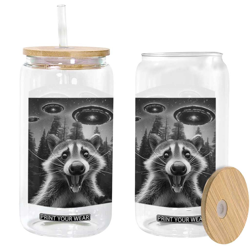 Racoon Meme Glass Can Selfie With Alien UFO TS10 Print Your Wear