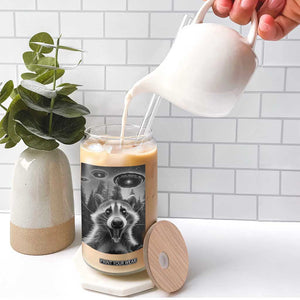 Racoon Meme Glass Can Selfie With Alien UFO TS10 Print Your Wear