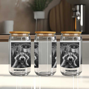 Racoon Meme Glass Can Selfie With Alien UFO TS10 Print Your Wear