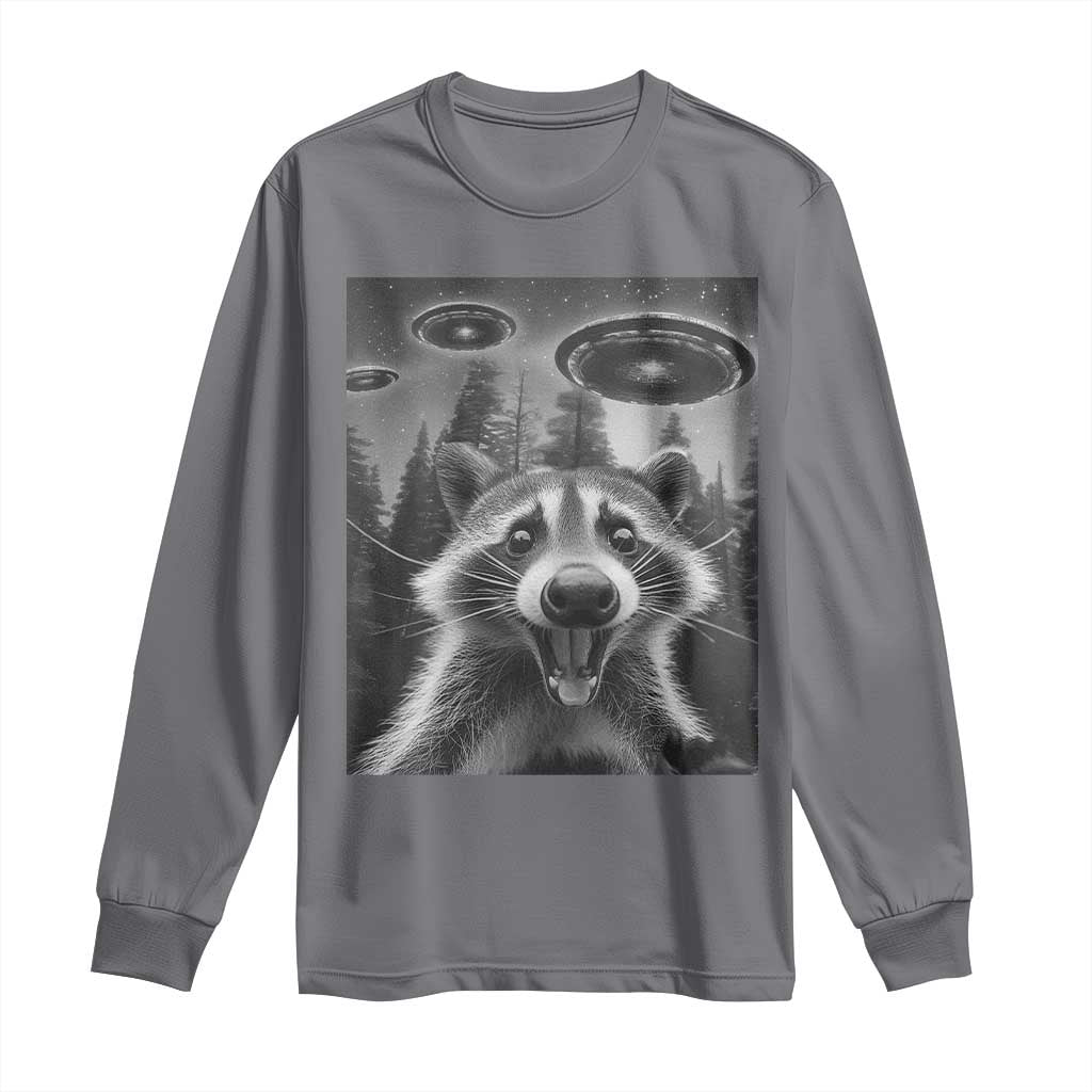 Racoon Meme Long Sleeve Shirt Selfie With Alien UFO TS10 Charcoal Print Your Wear