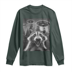 Racoon Meme Long Sleeve Shirt Selfie With Alien UFO TS10 Dark Forest Green Print Your Wear