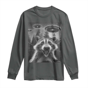Racoon Meme Long Sleeve Shirt Selfie With Alien UFO TS10 Dark Heather Print Your Wear