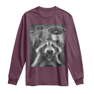 Racoon Meme Long Sleeve Shirt Selfie With Alien UFO TS10 Maroon Print Your Wear