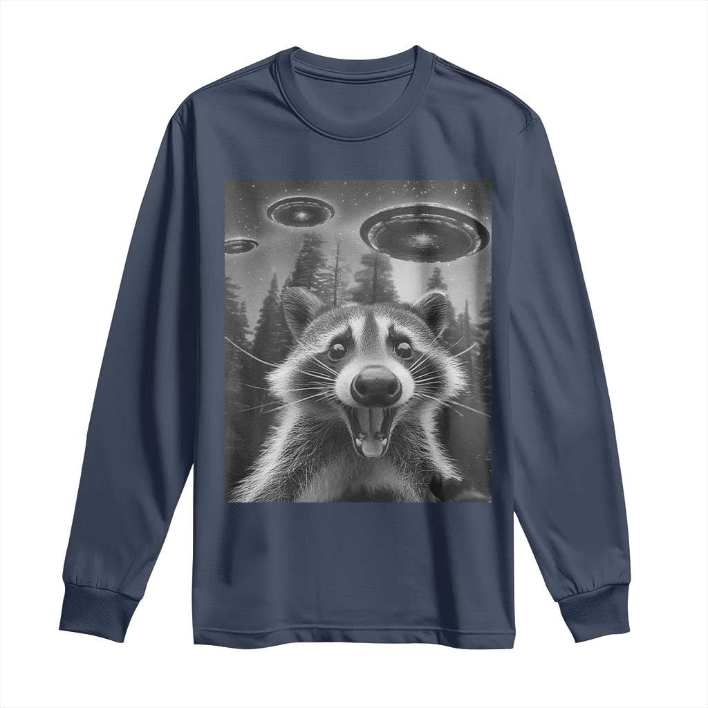 Racoon Meme Long Sleeve Shirt Selfie With Alien UFO TS10 Navy Print Your Wear