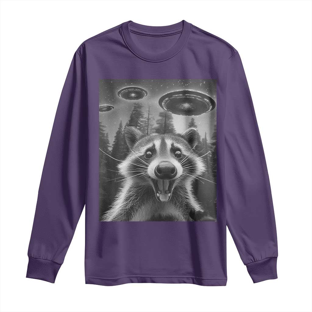 Racoon Meme Long Sleeve Shirt Selfie With Alien UFO TS10 Purple Print Your Wear