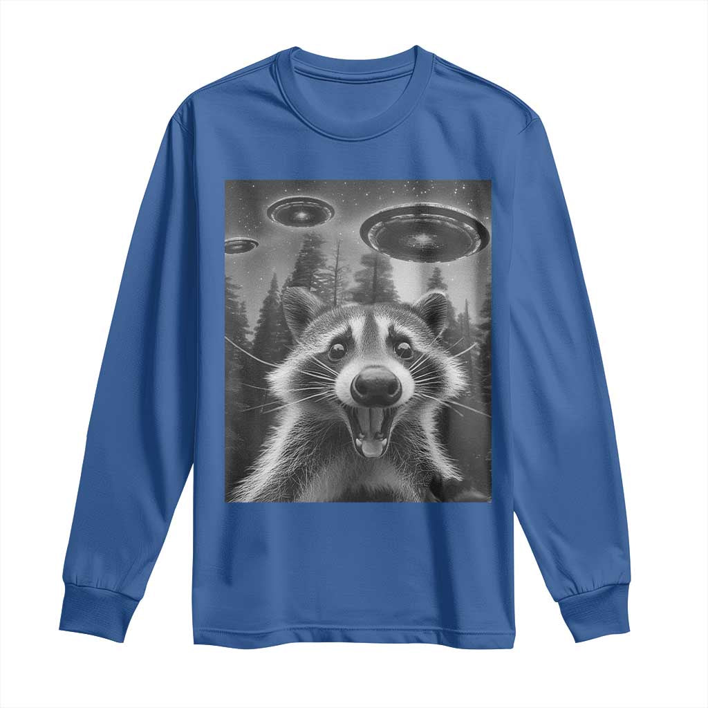 Racoon Meme Long Sleeve Shirt Selfie With Alien UFO TS10 Royal Blue Print Your Wear