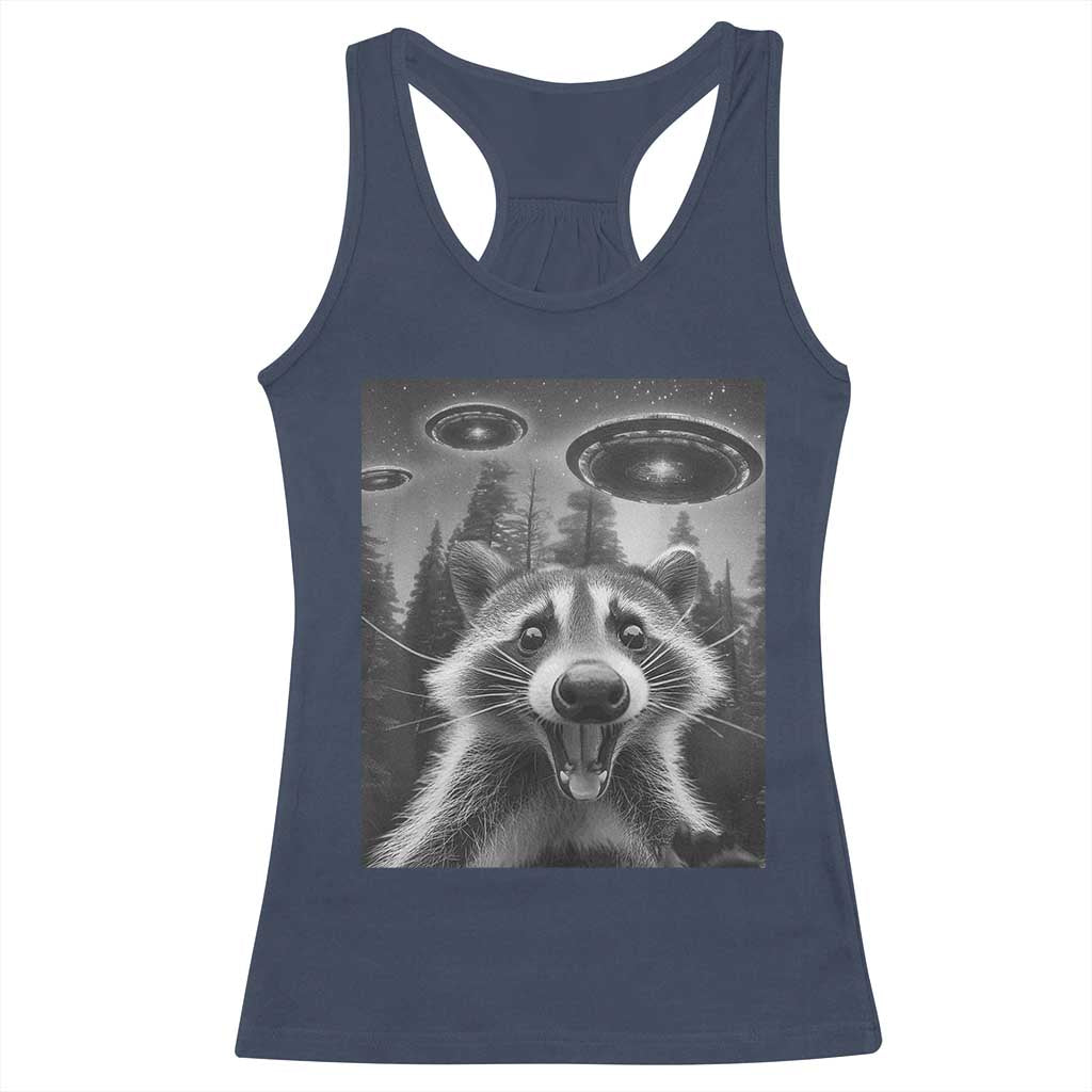 Racoon Meme Racerback Tank Top Selfie With Alien UFO TS10 Navy Print Your Wear