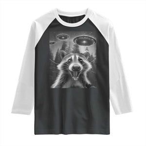 Racoon Meme Raglan Shirt Selfie With Alien UFO TS10 Black White Print Your Wear