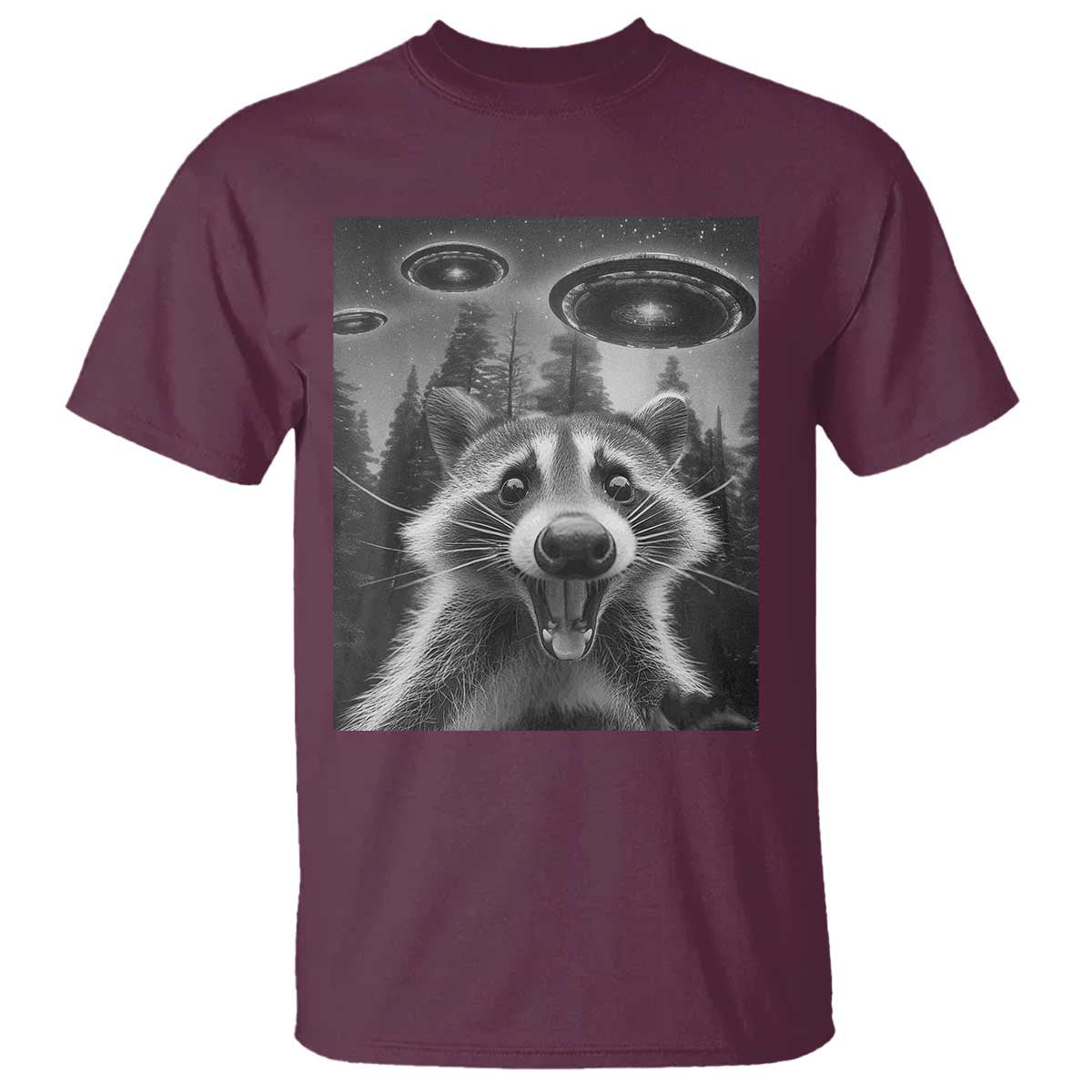 Racoon Meme T Shirt Selfie With Alien UFO TS10 Maroon Print Your Wear
