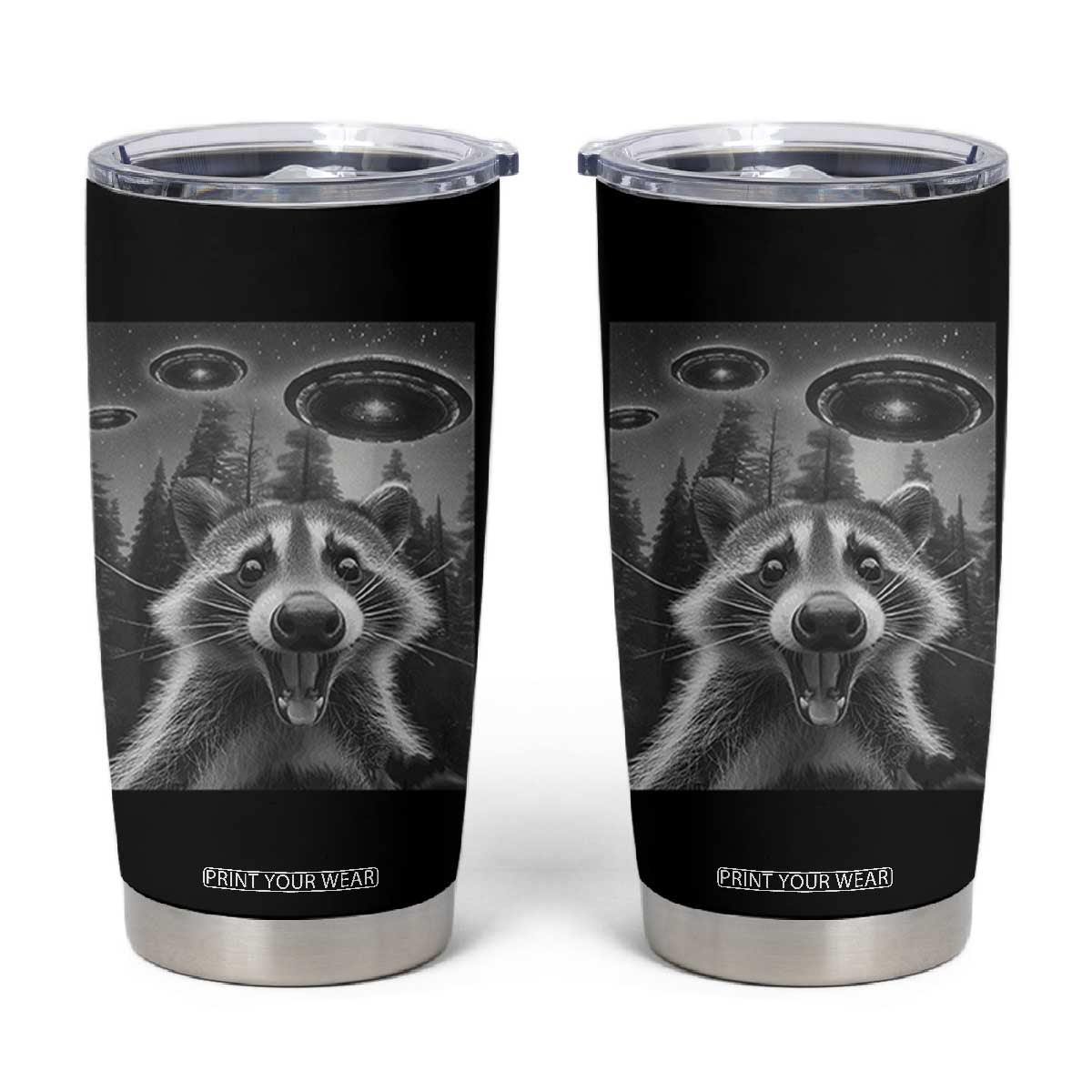 Racoon Meme Tumbler Cup Selfie With Alien UFO TS10 Black Print Your Wear