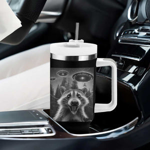 Racoon Meme Tumbler With Handle Selfie With Alien UFO TS10 Print Your Wear