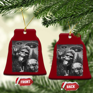 Bigfoot Selfie With Alien Ceramic Ornament UFO Funny Sasquatch Rock On Hand Sign TS10 Print Your Wear