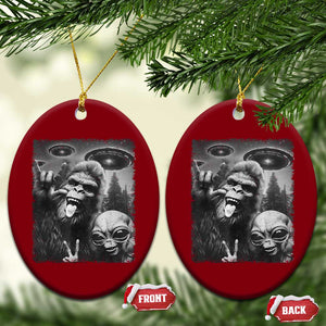 Bigfoot Selfie With Alien Ceramic Ornament UFO Funny Sasquatch Rock On Hand Sign TS10 Print Your Wear