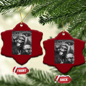 Bigfoot Selfie With Alien Ceramic Ornament UFO Funny Sasquatch Rock On Hand Sign TS10 Print Your Wear