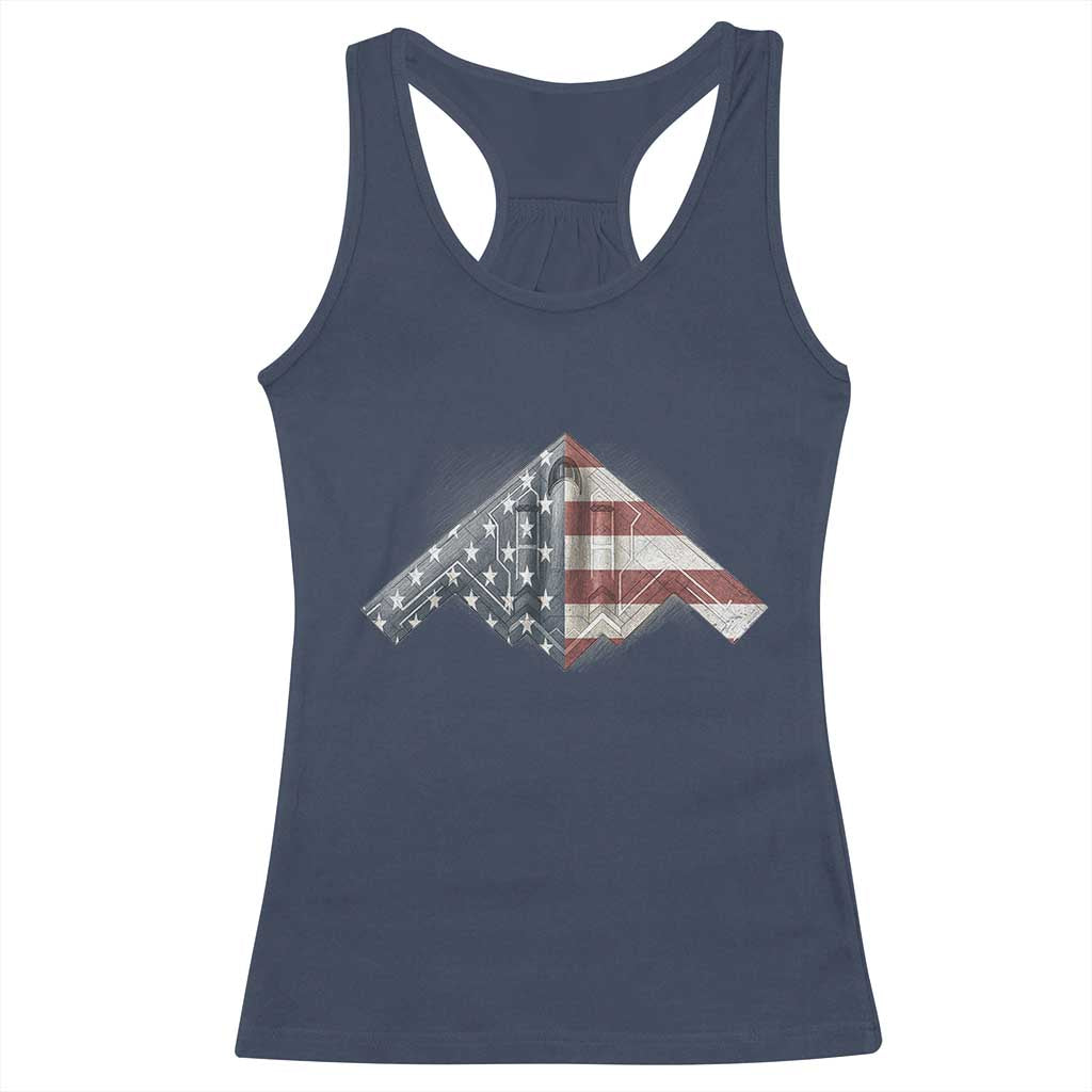 B2 Spirit Racerback Tank Top B-2 Bomber Stealth Aircraft Schematic American Flag TS10 Navy Print Your Wear