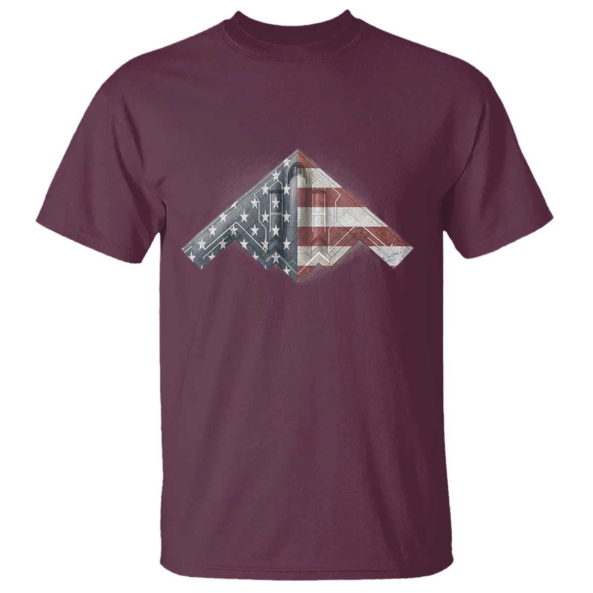 B2 Spirit T Shirt B-2 Bomber Stealth Aircraft Schematic American Flag TS10 Maroon Print Your Wear