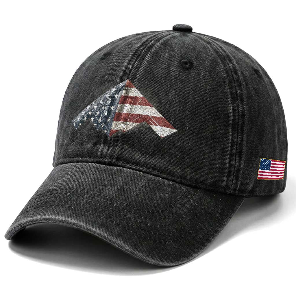 B2 Spirit Washed Cotton Baseball Cap B-2 Bomber Stealth Aircraft Schematic American Flag TS10 Print Your Wear