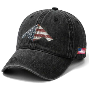 B2 Spirit Washed Cotton Baseball Cap B-2 Bomber Stealth Aircraft Schematic American Flag TS10 Print Your Wear